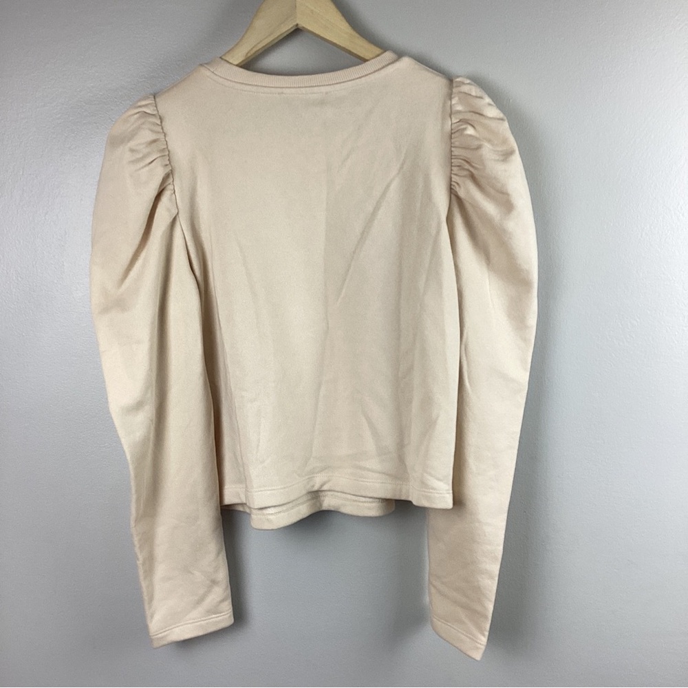 Zara Women’s Puff Sleeve Beige Cropped Crew Neck Pullover Sweatshirt Top S - NWT - Picture 7 of 10